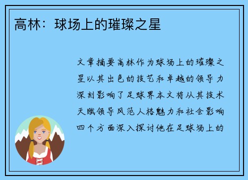 高林：球场上的璀璨之星
